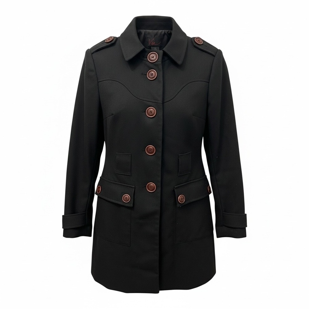 Vintage Via Victoria's Secret Wool Blend Military Peacoat Black Size 2 Y2K